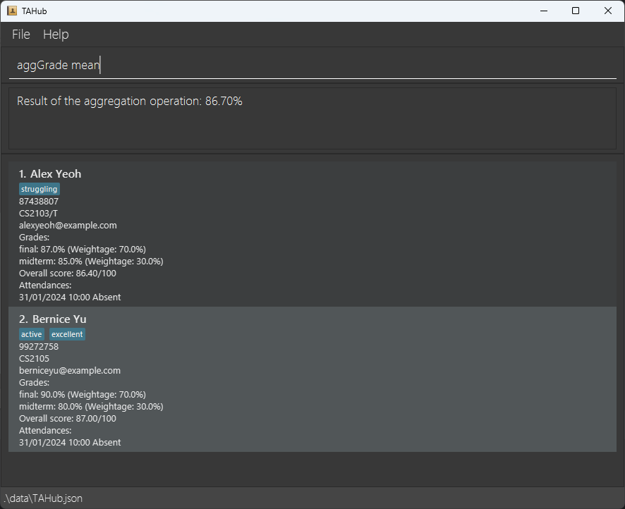 result for 'aggGrade mean'